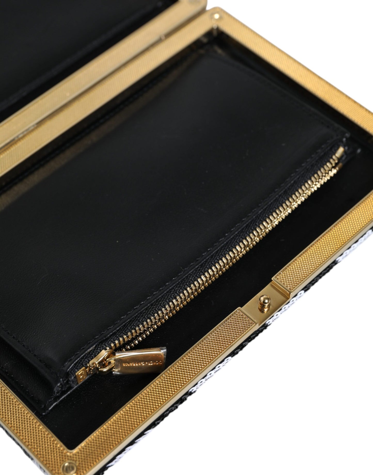 Dolce &amp; Gabbana Schwarz Weiß Gold Rahmen Clutch Abend Party Handtasche Tasche