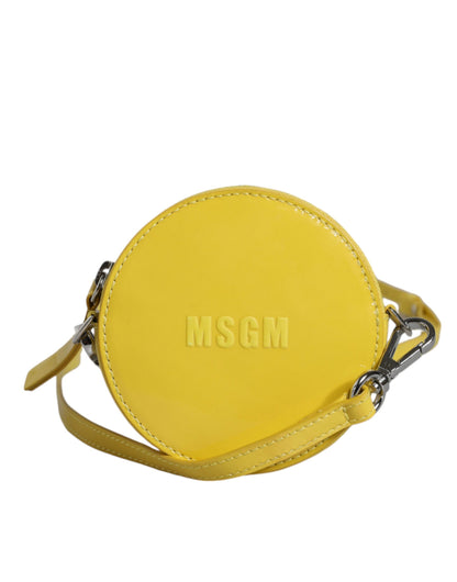 Runde Umhängetasche aus gelbem Leder mit Logo von MSGM