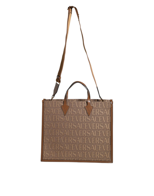 Versace – Braune Umhängetasche aus Jacquard-Leder mit Logo und Henkel