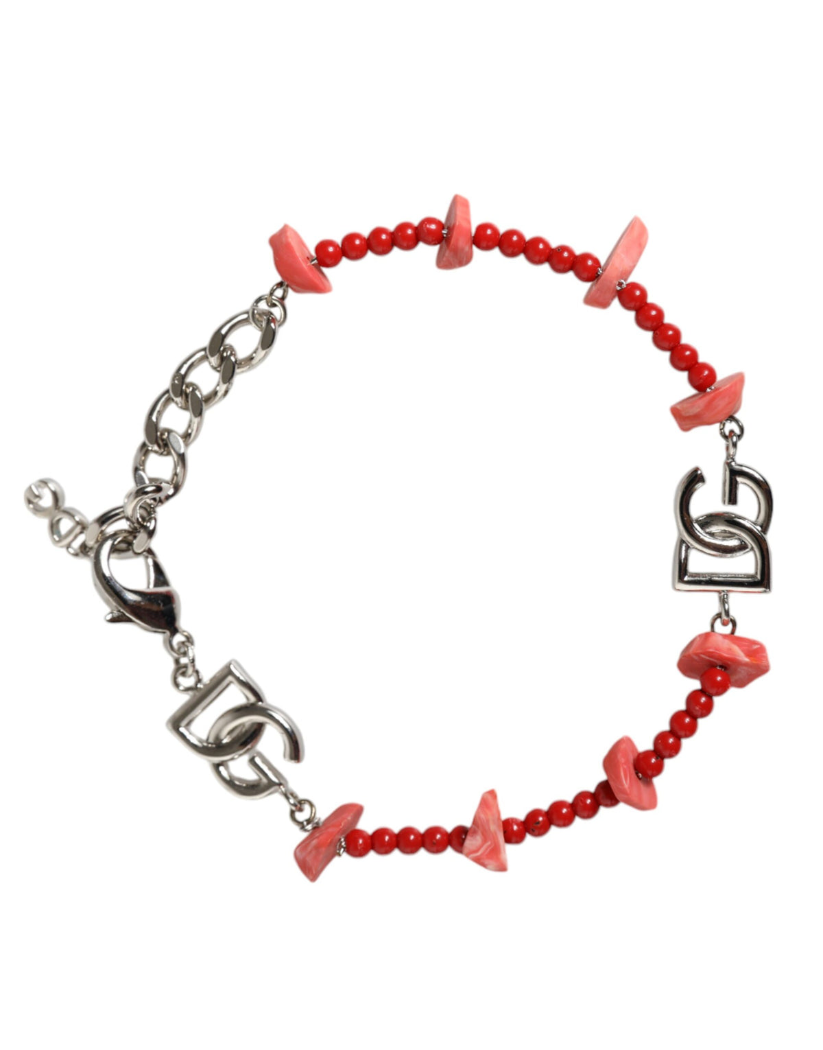 Dolce &amp; Gabbana – Silberfarbenes Kettenarmband mit DG-Logo aus Messing und Harzperlen