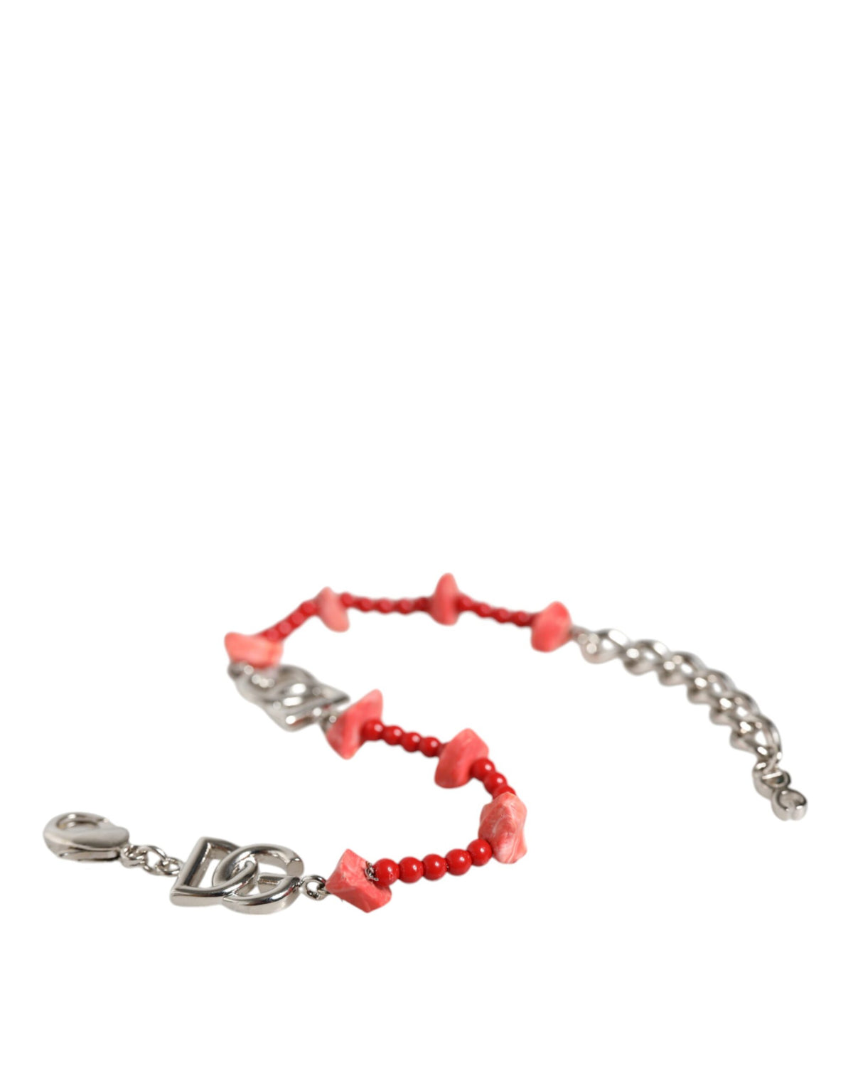 Dolce &amp; Gabbana – Silberfarbenes Kettenarmband mit DG-Logo aus Messing und Harzperlen
