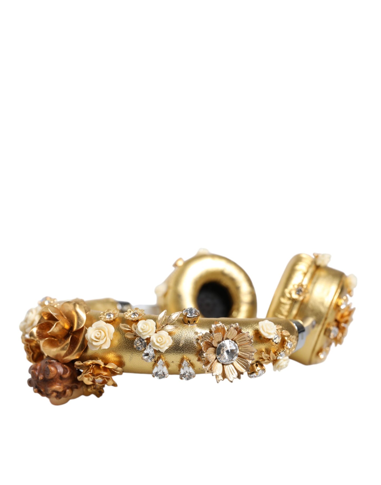 Dolce &amp; Gabbana – Engel-Kopfhörer aus goldenem Leder mit Blumenmuster und Kristallen