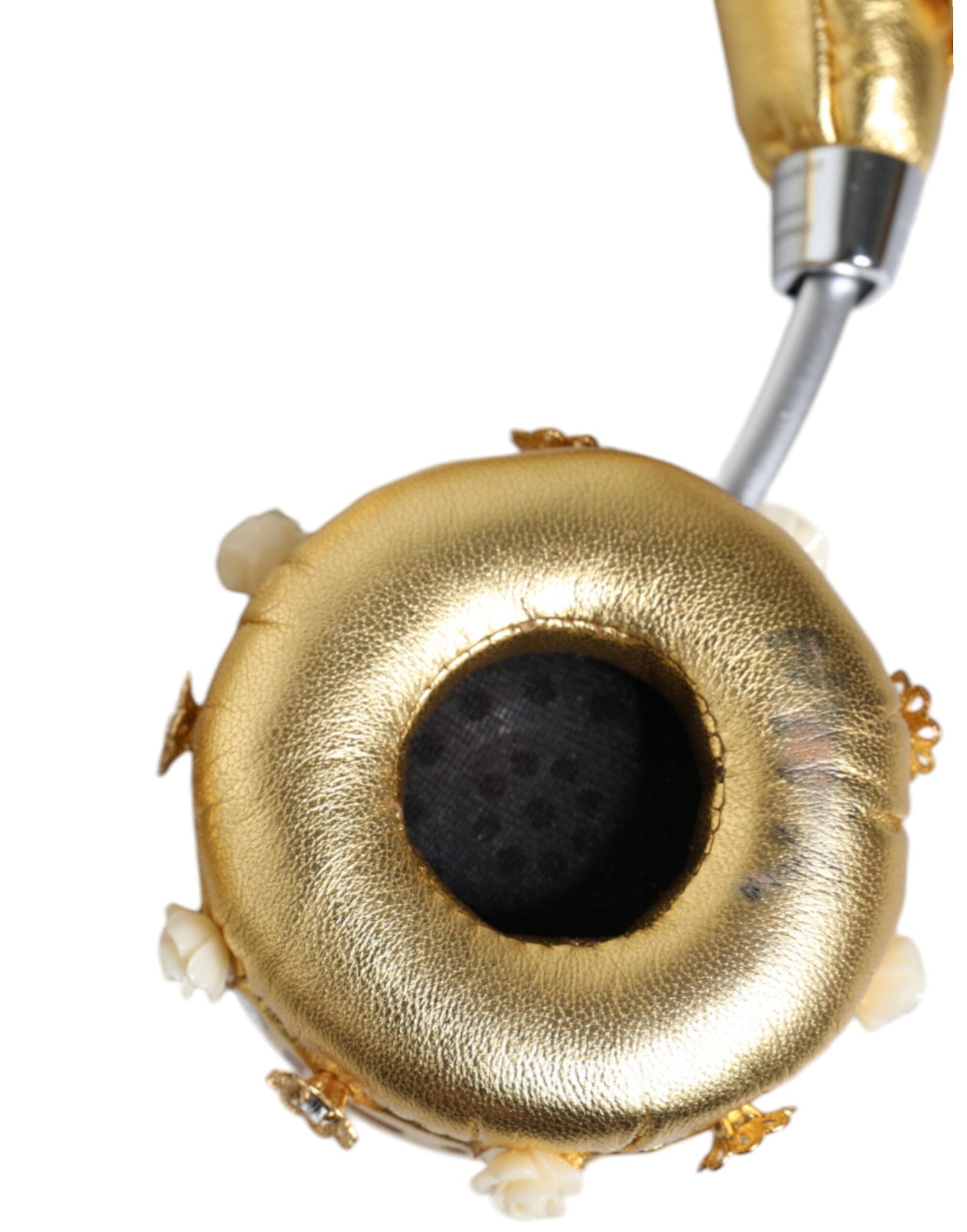 Dolce &amp; Gabbana – Engel-Kopfhörer aus goldenem Leder mit Blumenmuster und Kristallen