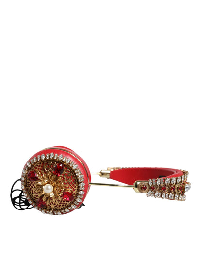 Dolce &amp; Gabbana – Kopfhörer aus rotem Nappaleder mit Blumen- und Kristalldesign