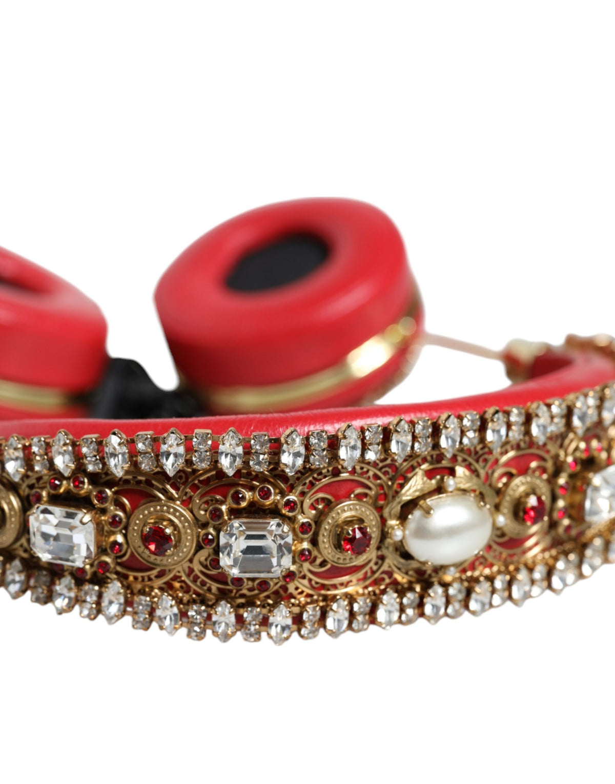 Dolce &amp; Gabbana – Kopfhörer aus rotem Nappaleder mit Blumen- und Kristalldesign