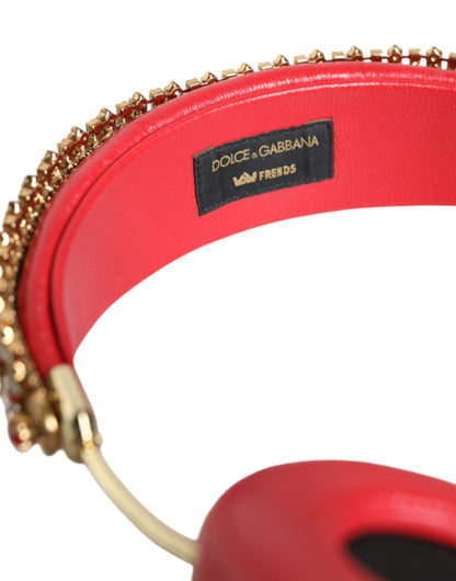 Dolce &amp; Gabbana – Kopfhörer aus rotem Nappaleder mit Blumen- und Kristalldesign
