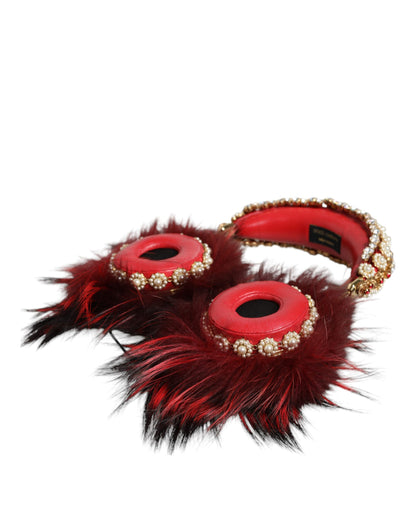 Dolce &amp; Gabbana Rotgold Kristall Pelz Headset Audio AUX Kopfhörer