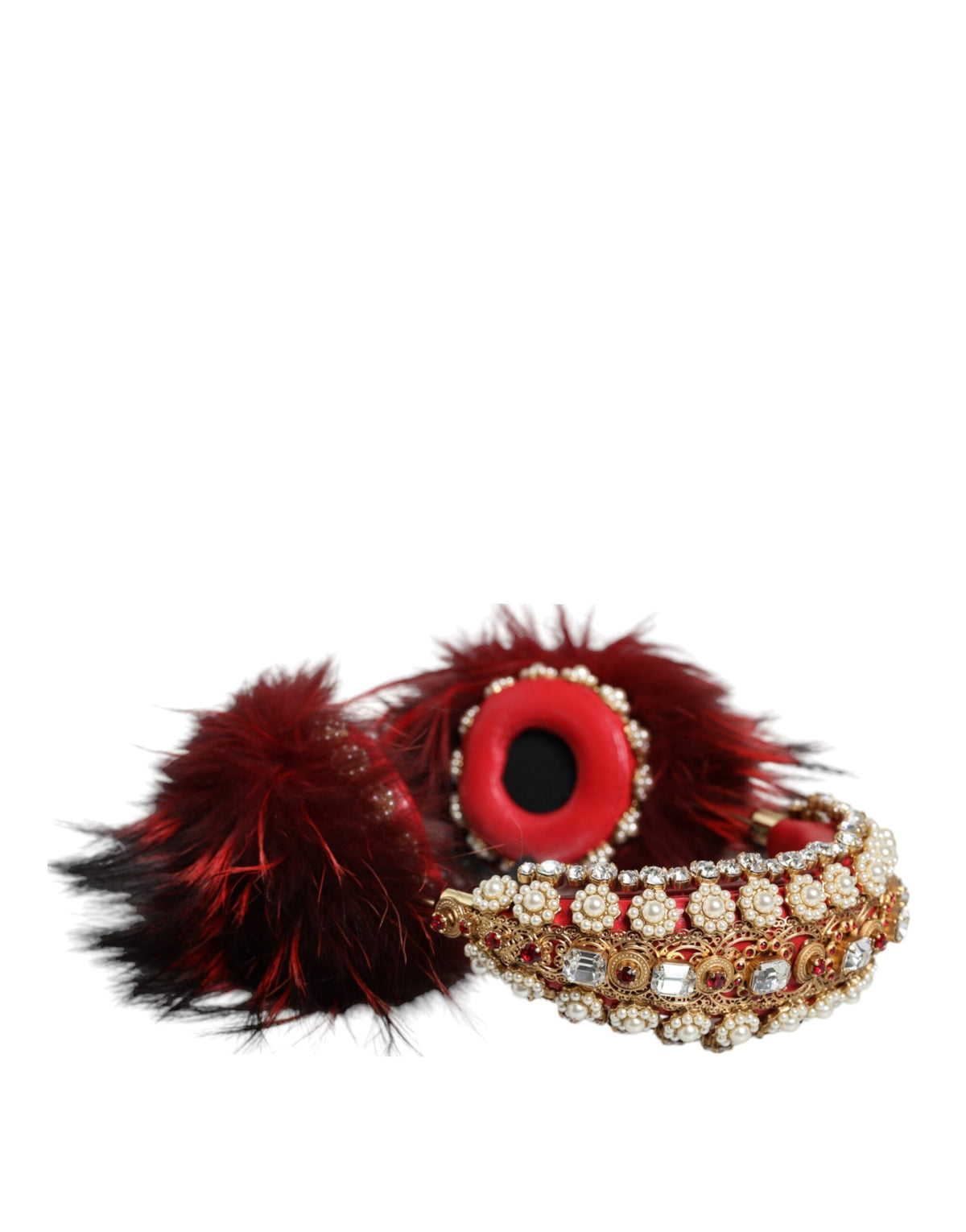 Dolce &amp; Gabbana Rotgold Kristall Pelz Headset Audio AUX Kopfhörer