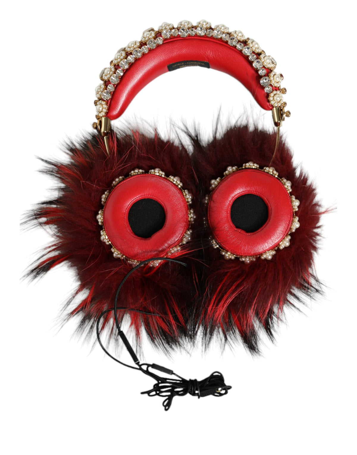 Dolce &amp; Gabbana Rotgold Kristall Pelz Headset Audio AUX Kopfhörer