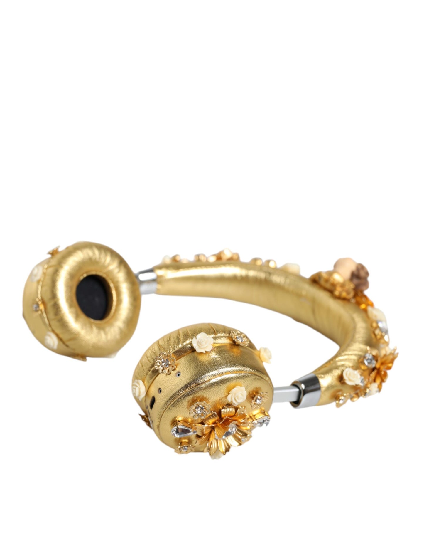 سماعات رأس دولتشي آند غابانا الذهبية المصنوعة من الجلد والزهور والكريستال والملاك