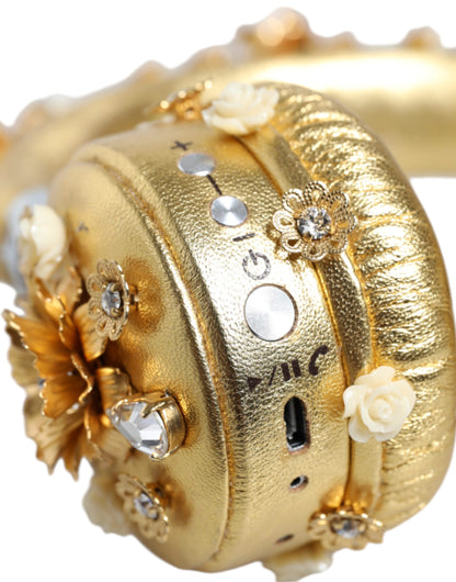 سماعات رأس دولتشي آند غابانا الذهبية المصنوعة من الجلد والزهور والكريستال والملاك