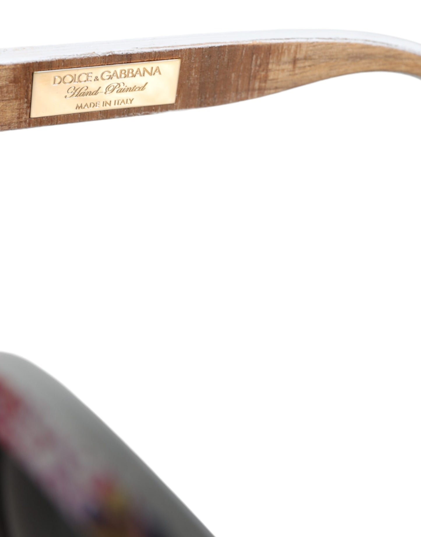 Dolce &amp; Gabbana Sonnenbrille mit mehrfarbigem Holz- und Kristallrahmen aus Messing und handbemaltem Blumenmuster