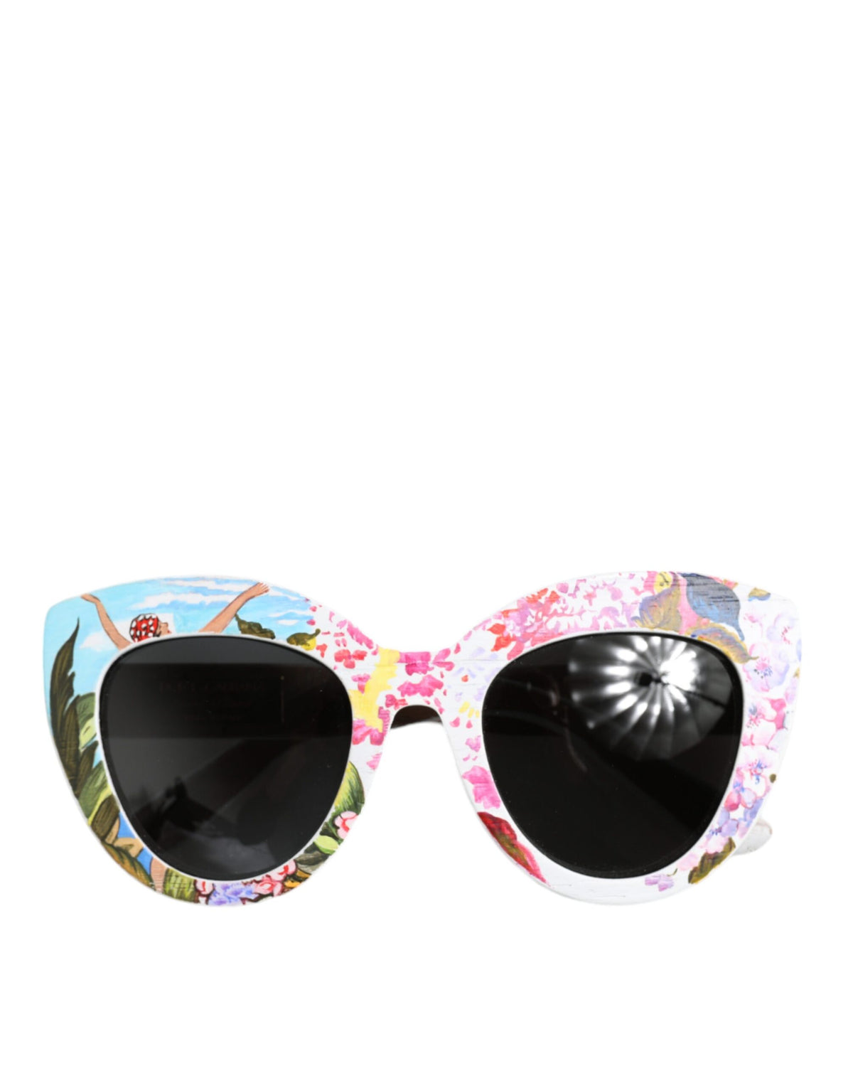 Dolce &amp; Gabbana Sonnenbrille mit mehrfarbigem Holz- und Kristallrahmen aus Messing und handbemaltem Blumenmuster