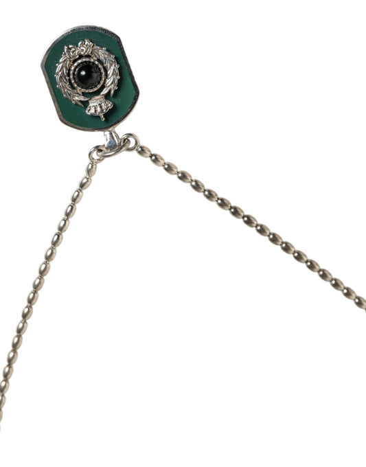 Dolce &amp; Gabbana – Logo-Halskette mit Kettenbalken und Edelsteinanhänger aus Sterlingsilber 925