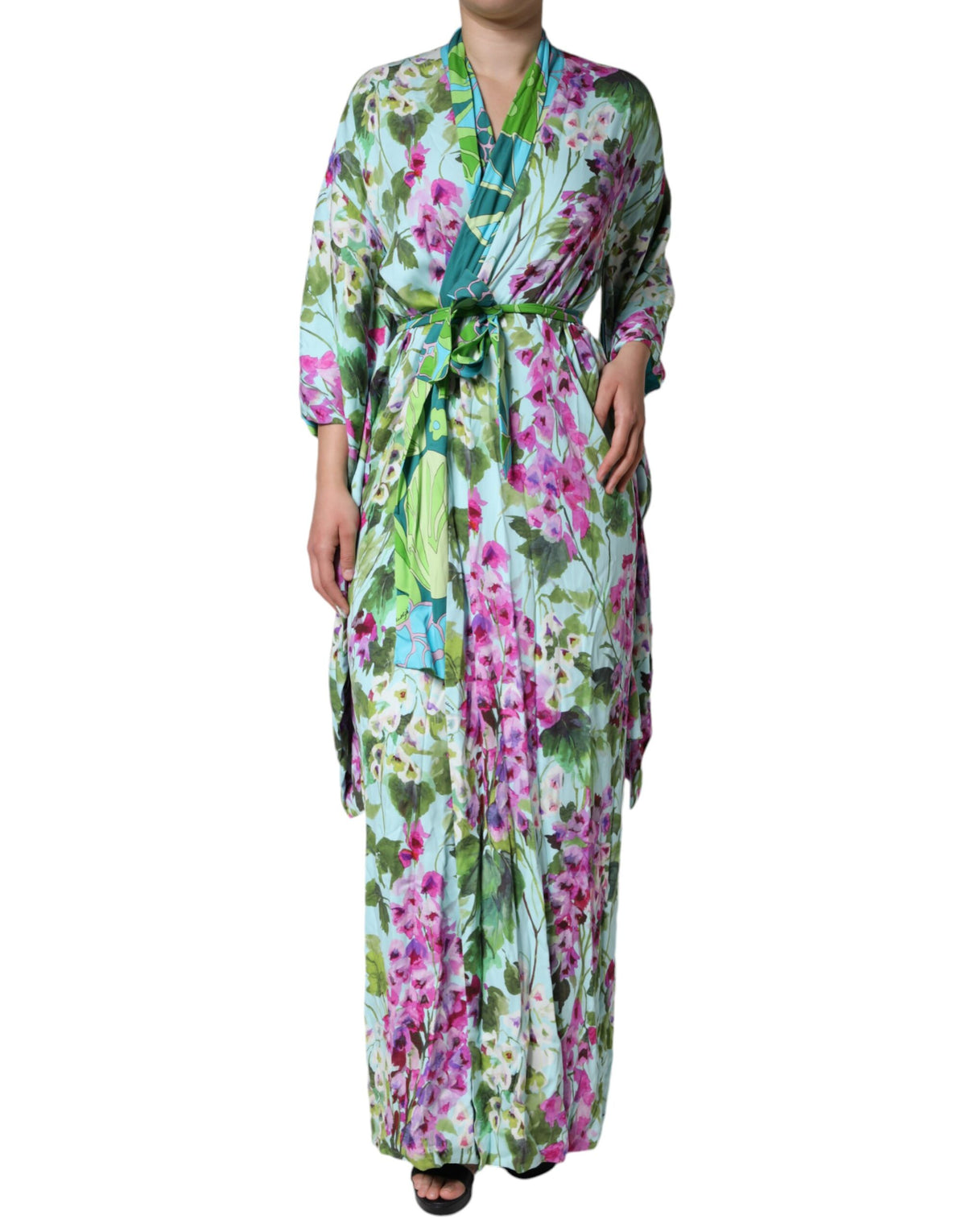 Dolce &amp; Gabbana Wickelkleid aus Stretch-Seide mit mehrfarbigem Blumenmuster