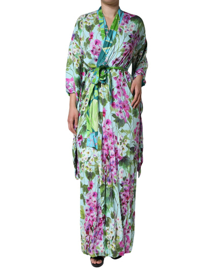 Dolce &amp; Gabbana Wickelkleid aus Stretch-Seide mit mehrfarbigem Blumenmuster