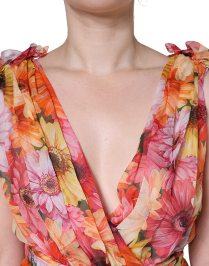 Dolce &amp; Gabbana – Ärmelloses Midikleid mit V-Ausschnitt und mehrfarbigem Blumenmuster