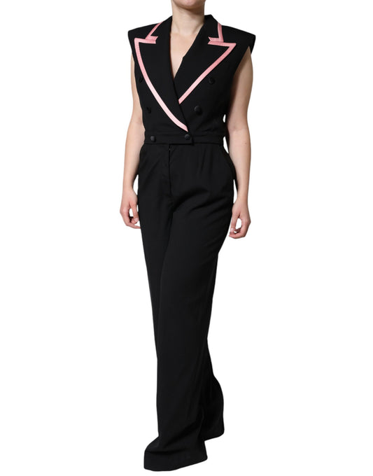 Dolce &amp; Gabbana Schwarzes ärmelloses Jumpsuit-Kleid aus Wollmischung
