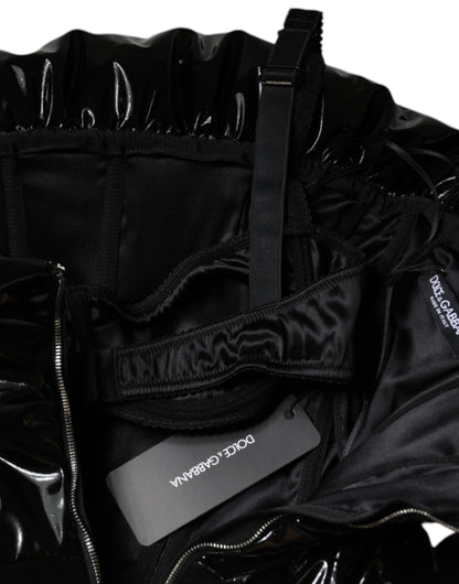Dolce &amp; Gabbana – Schwarzes, gerüschtes, beschichtetes Minikleid aus Polyester