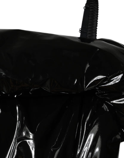 Dolce &amp; Gabbana – Schwarzes, gerüschtes, beschichtetes Minikleid aus Polyester