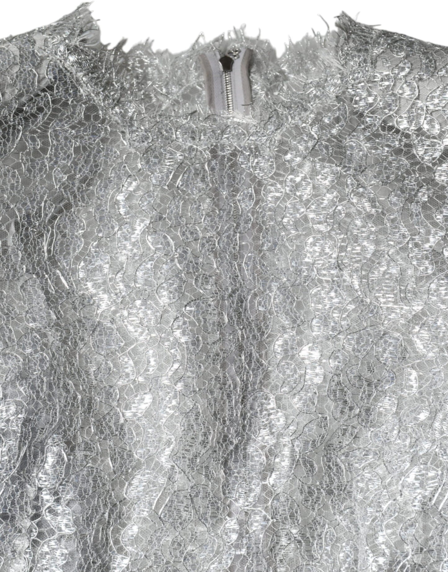 Dolce &amp; Gabbana – Figurbetontes Midi-Etuikleid mit Blumenspitze in Silber