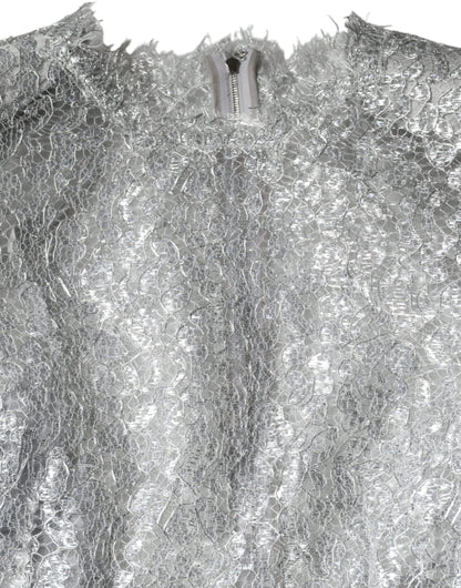 Dolce &amp; Gabbana – Figurbetontes Midi-Etuikleid mit Blumenspitze in Silber