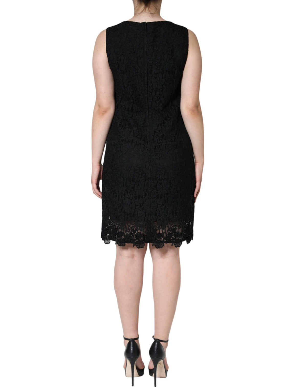 Dolce &amp; Gabbana – Schwarzes, ärmelloses Minikleid aus floraler Spitze