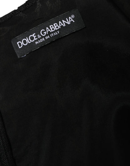 Dolce &amp; Gabbana – Schwarzes, ärmelloses Minikleid aus floraler Spitze