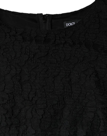 Dolce &amp; Gabbana – Schwarzes, ärmelloses Minikleid aus floraler Spitze