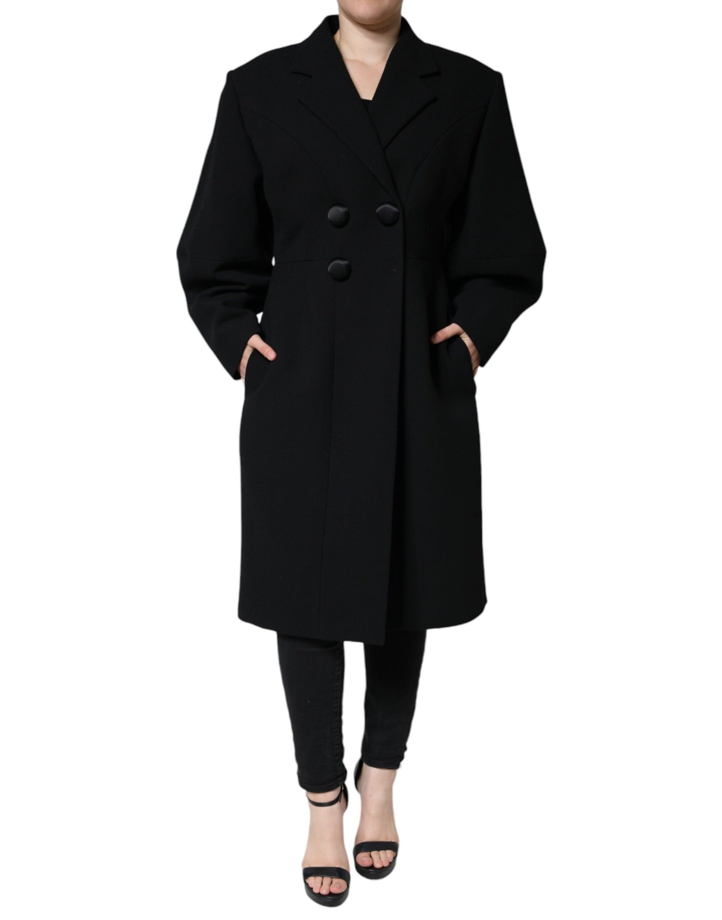 Dolce &amp; Gabbana – Schwarze, zweireihige Trenchcoat-Jacke