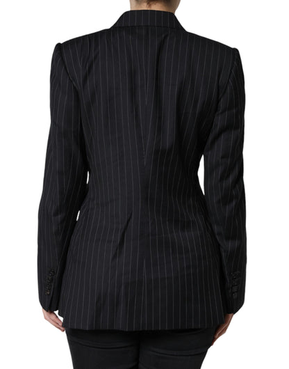 Dolce & Gabbana Dark Gray Striped Double Breasted Coat Jacket