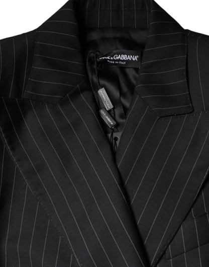 Dolce & Gabbana Dark Gray Striped Double Breasted Coat Jacket