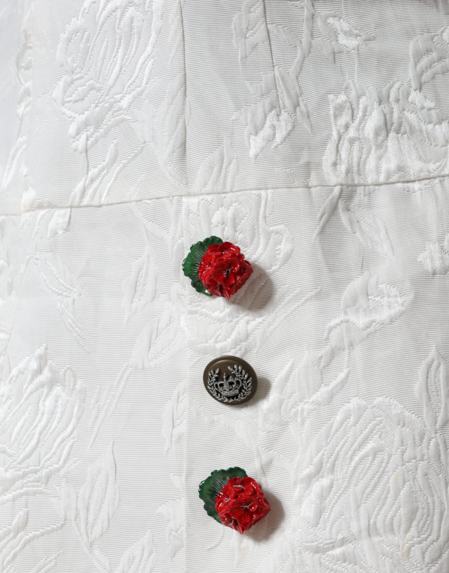Dolce &amp; Gabbana – Minirock aus weißem Brokat mit Blumenverzierung