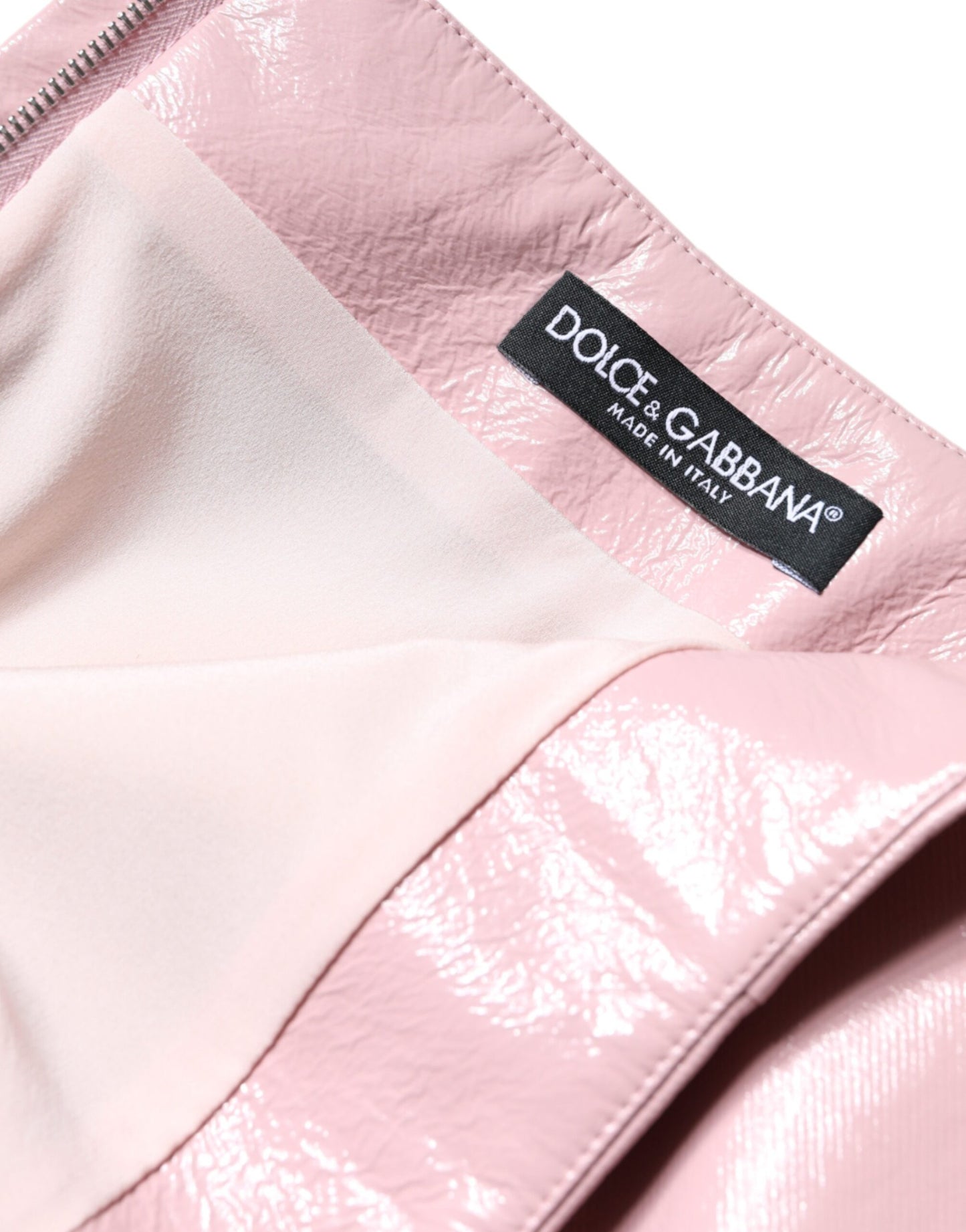 Dolce &amp; Gabbana – Minirock aus glänzend rosa Baumwolle mit hoher Taille