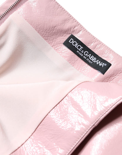 Dolce &amp; Gabbana – Minirock aus glänzend rosa Baumwolle mit hoher Taille
