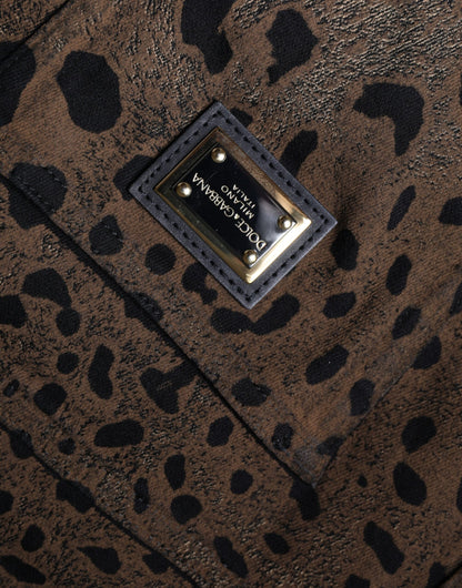Dolce &amp; Gabbana – Enge Jeans aus Baumwolle mit Leopardenmuster in Braun