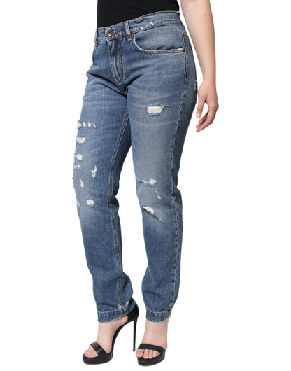 Dolce &amp; Gabbana – Zerfetzte Boyfriend-Jeans aus blauer Baumwolle