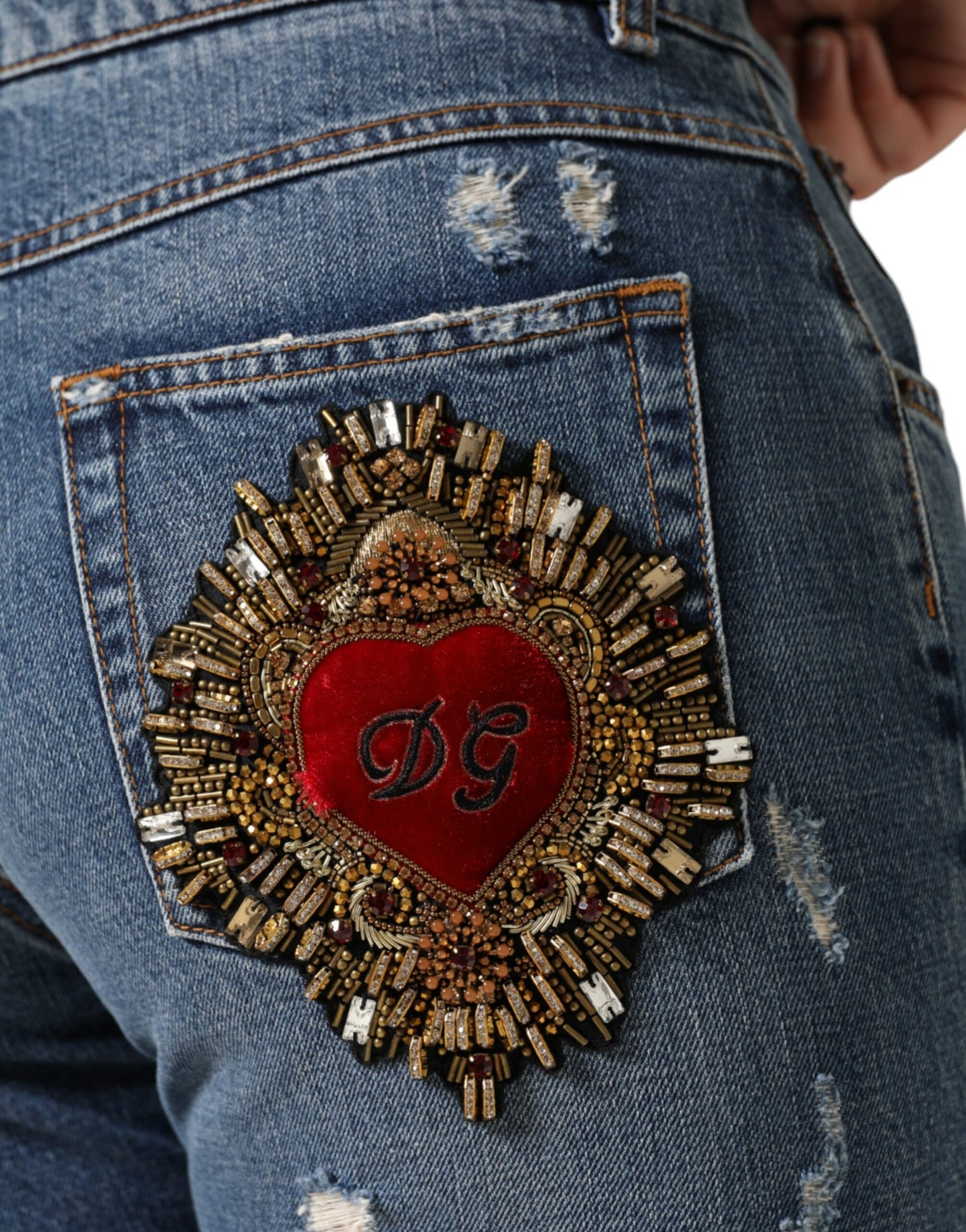 Dolce &amp; Gabbana – Zerfetzte Boyfriend-Jeans aus blauer Baumwolle