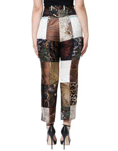Dolce &amp; Gabbana – Mehrfarbige Patchwork-Hose aus Jacquard mit hoher Taille