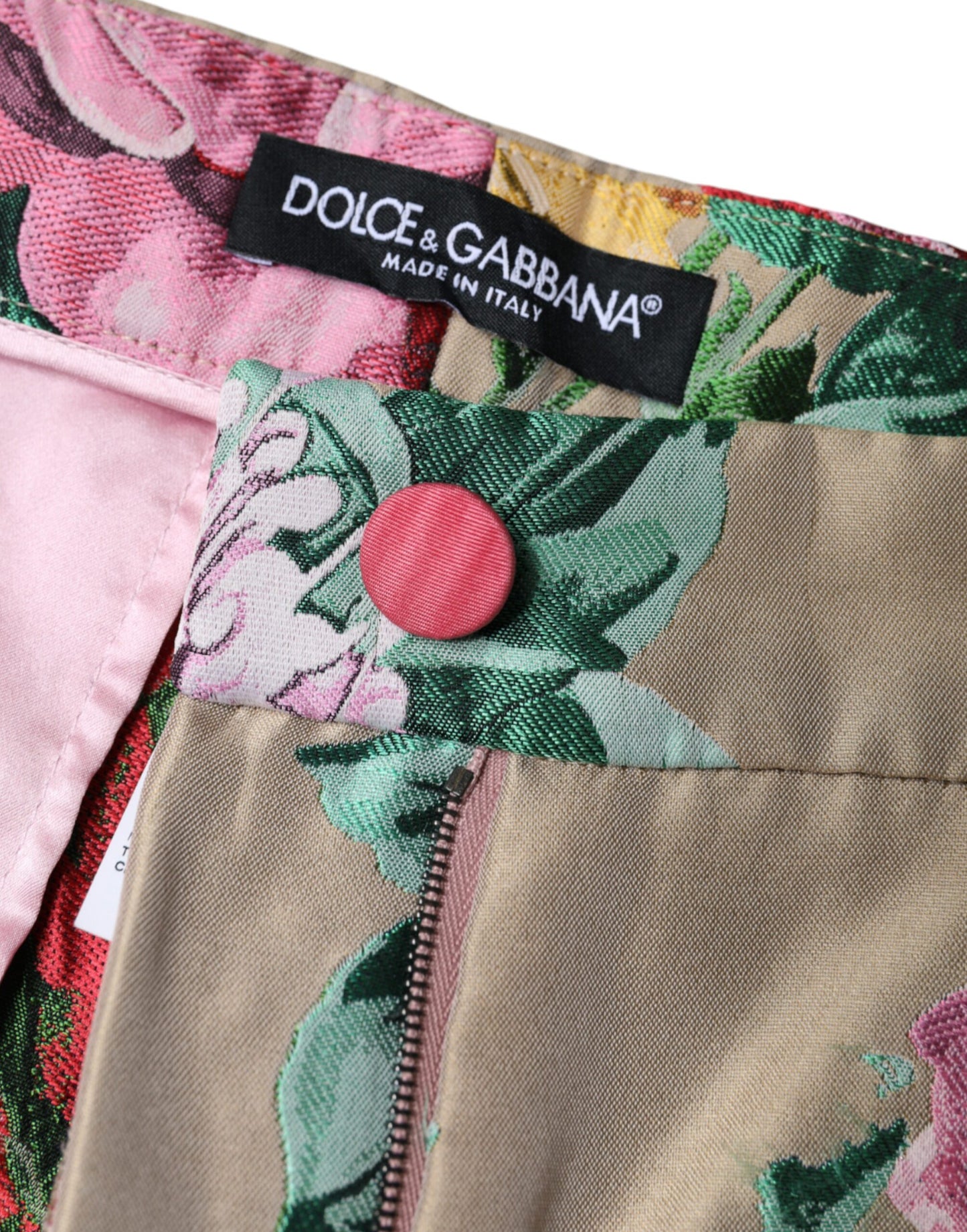 Dolce &amp; Gabbana Beigefarbene, hoch taillierte, konische Jacquard-Hose mit Blumenmuster