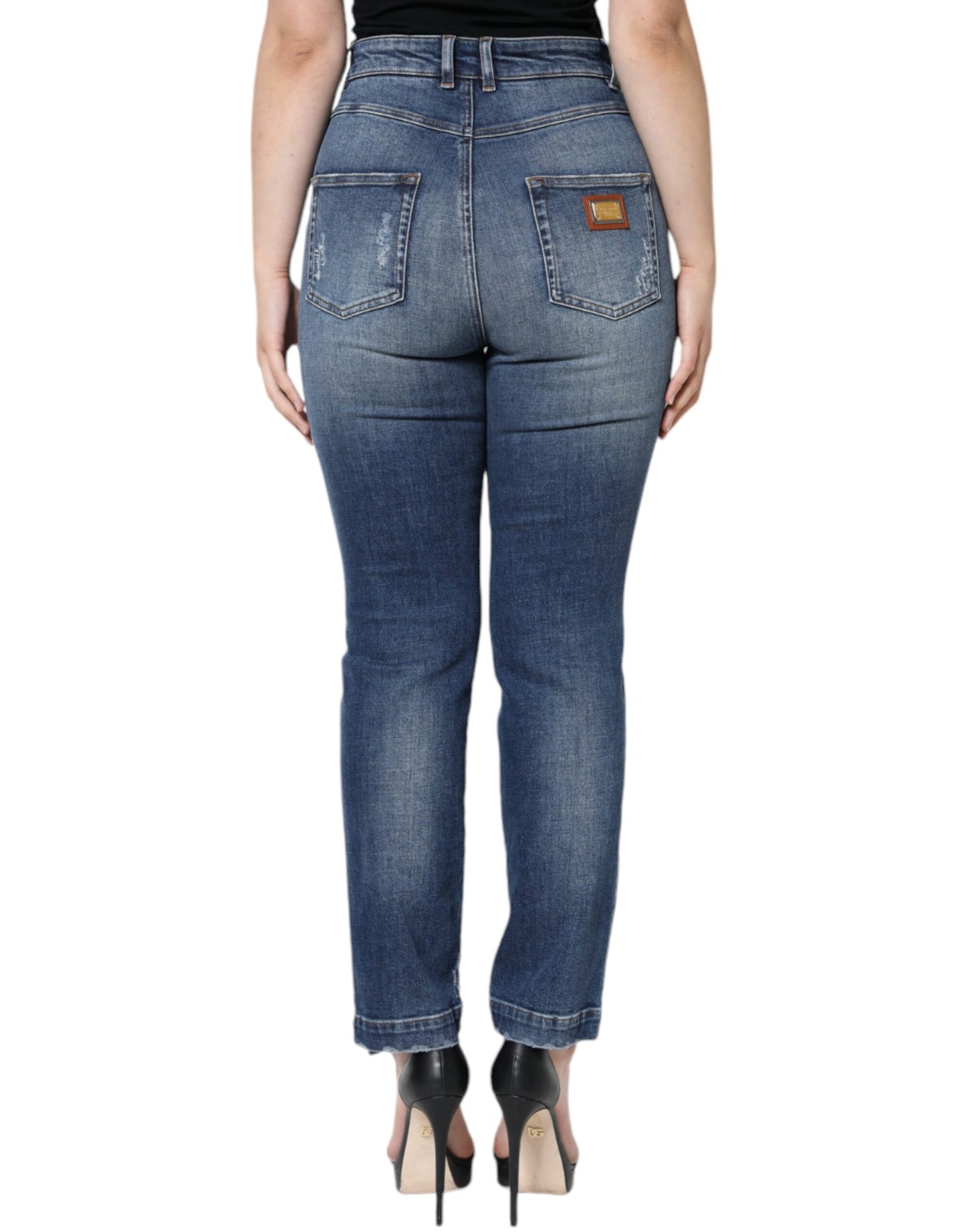 Dolce &amp; Gabbana – Dunkelblaue Skinny-Jeans aus zerfetzter Baumwolle