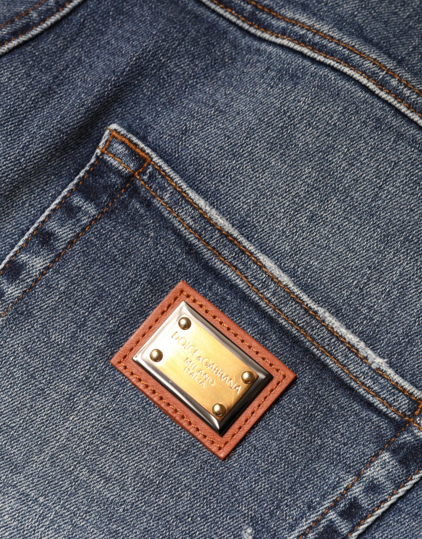 Dolce &amp; Gabbana – Dunkelblaue Skinny-Jeans aus zerfetzter Baumwolle