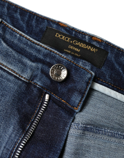 Dolce &amp; Gabbana – Dunkelblaue Skinny-Jeans aus zerfetzter Baumwolle