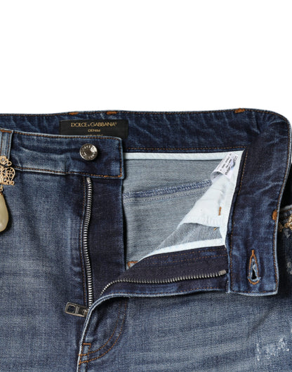 Dolce &amp; Gabbana – Dunkelblaue Skinny-Jeans aus zerfetzter Baumwolle