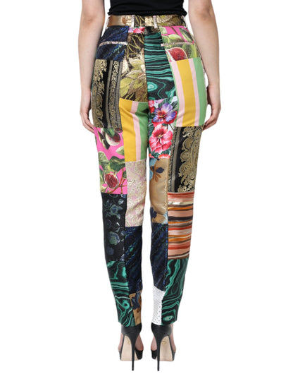 Dolce &amp; Gabbana – Mehrfarbige Patchwork-Hose aus Jacquard mit hoher Taille