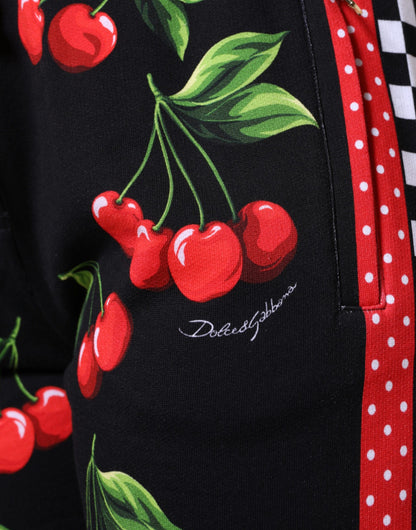 Dolce &amp; Gabbana – Jogginghose mit mittelhoher Taille in Schwarz und Rot mit Kirschen