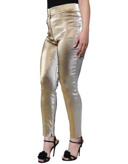 Dolce &amp; Gabbana – Enge Hose mit hoher Taille in Metallic-Gold