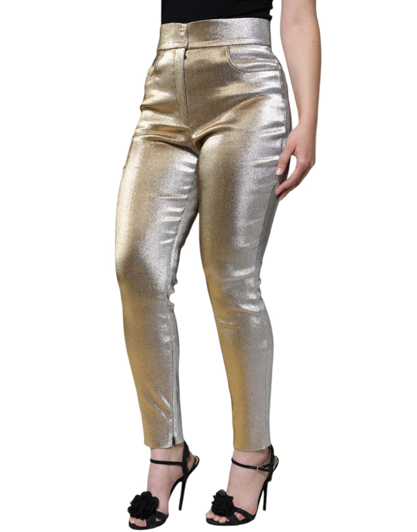 Dolce &amp; Gabbana – Enge Hose mit hoher Taille in Metallic-Gold