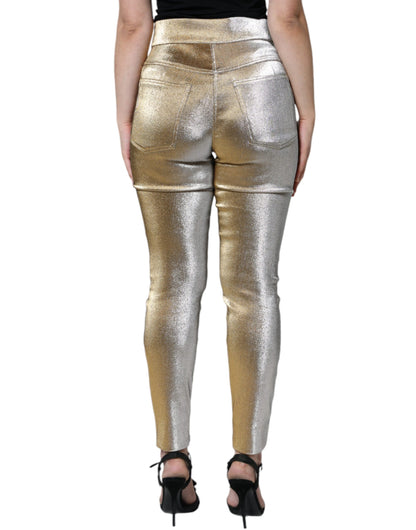 Dolce &amp; Gabbana – Enge Hose mit hoher Taille in Metallic-Gold