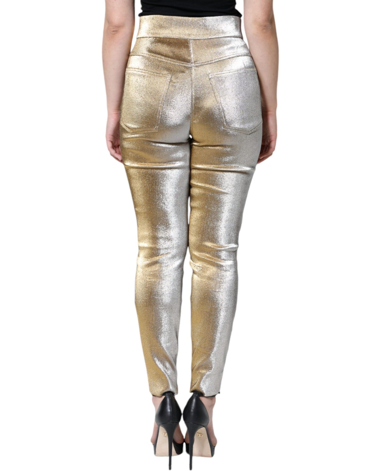 Dolce &amp; Gabbana – Enge Hose mit hoher Taille in Metallic-Gold